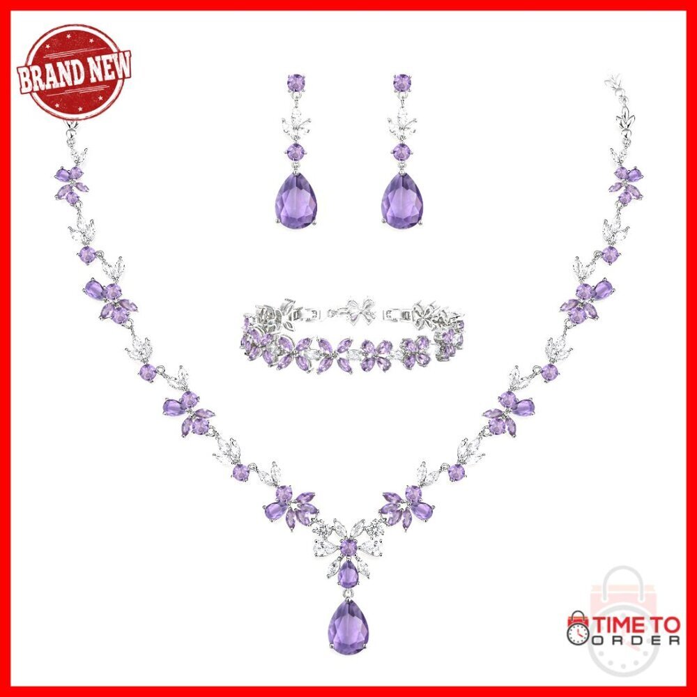 Bridal Jewelry Set Cubic Zirconia Necklace Earrings Bracelet Wedding Party